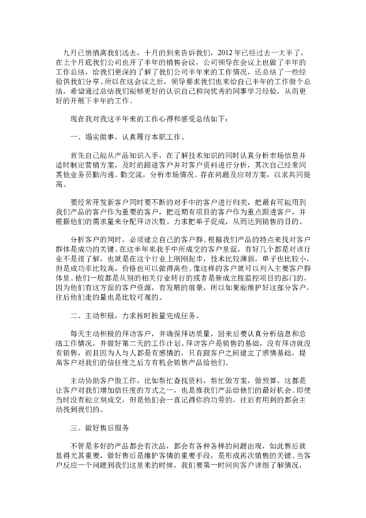 销售工作总结范文3