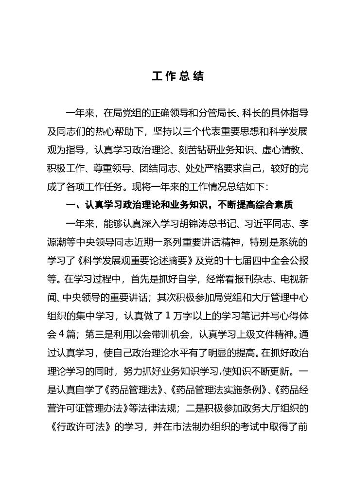 药监局个人工作总结定稿