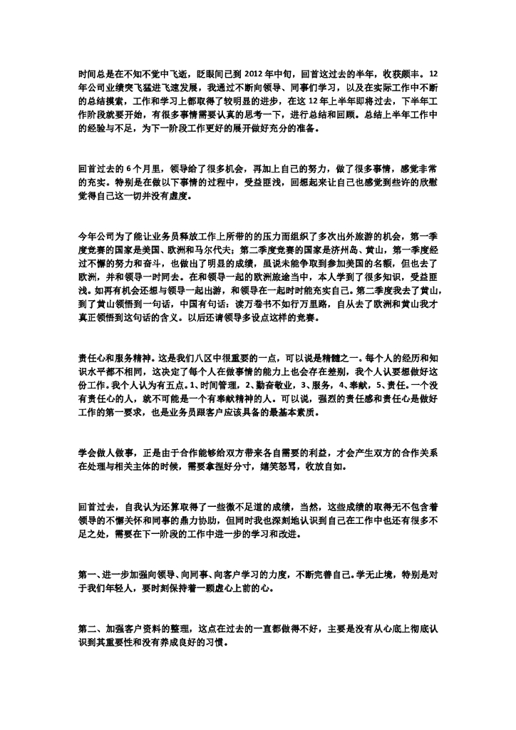 业务员半年总结3