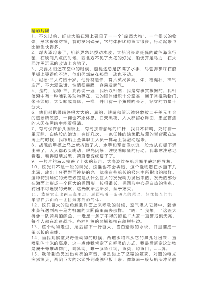 14《海底两万里》精彩片段+读后感