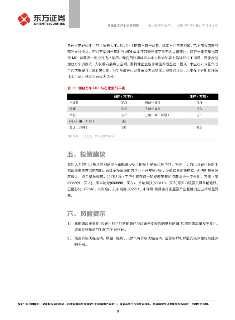 东方证券：基础化工行业-碳中和系列报告六：绿电将如何影响化工行业发展_第9页