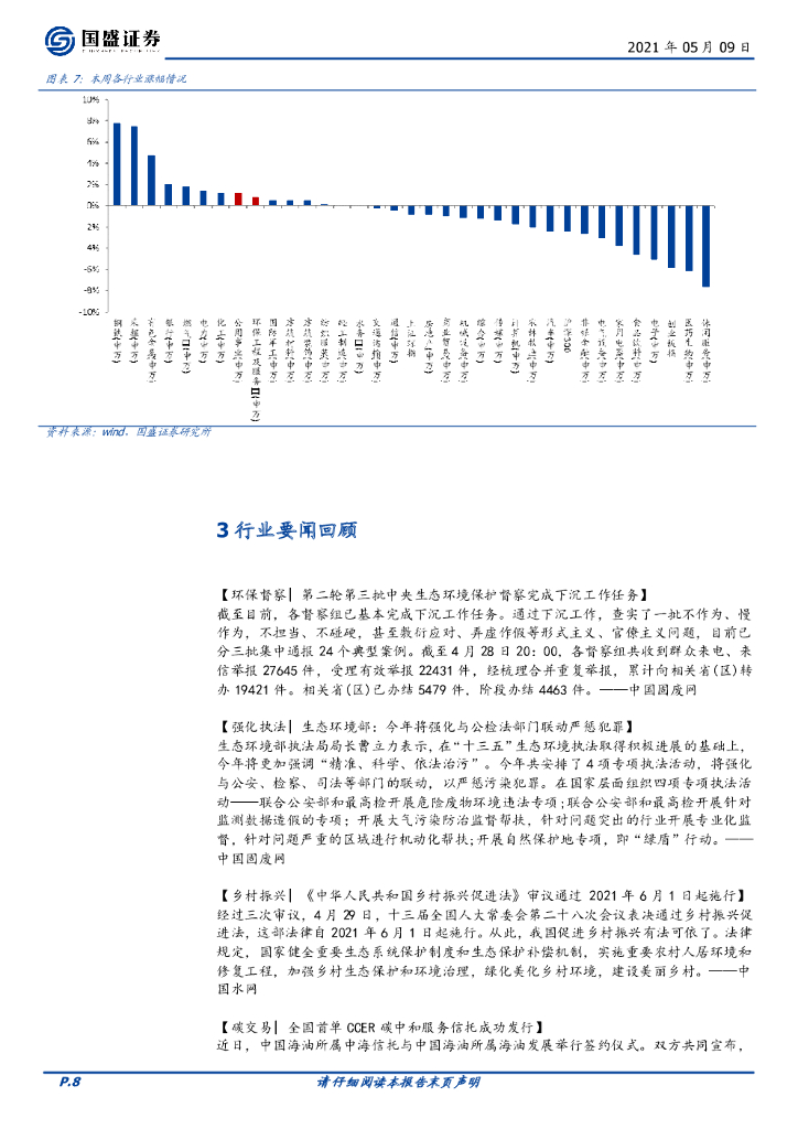 国盛证券：环保工程及服务行业周报：督察趋严促需求释放，碳中和强力推进_第8页