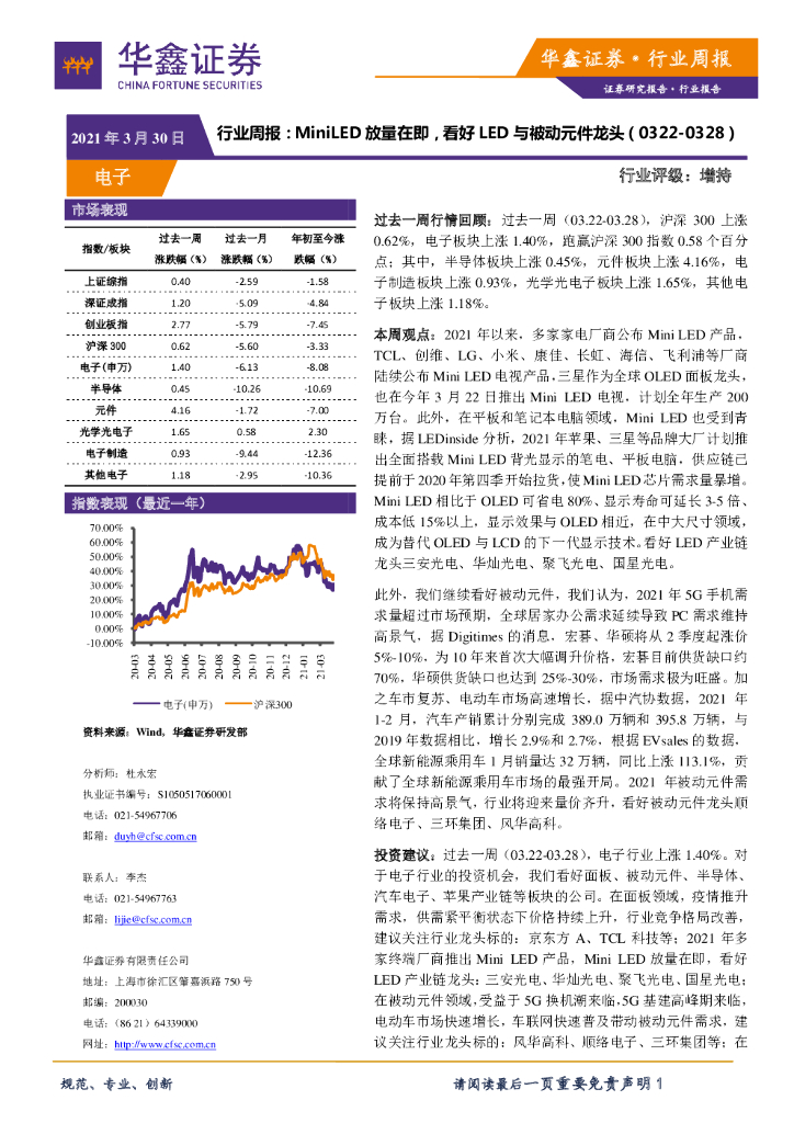 华鑫证券：电子行业周报：MiniLED放量在即，看好<em>LED</em>与被动元件龙头 海报