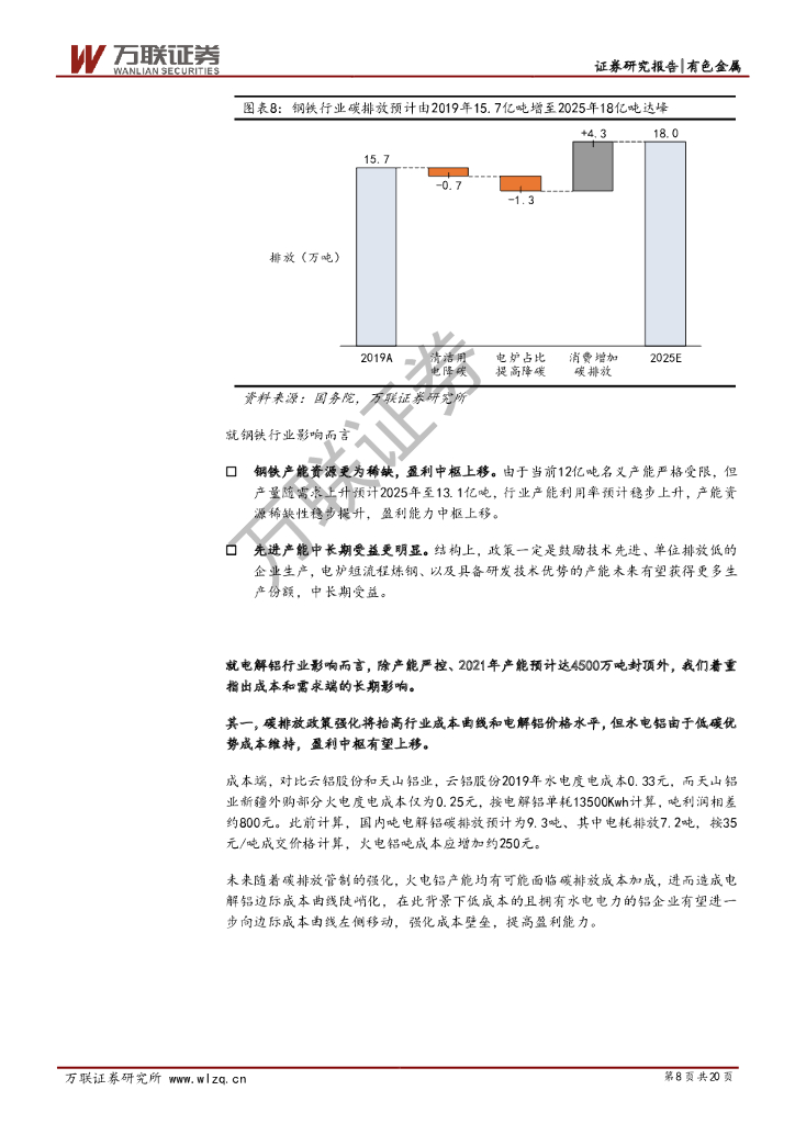 万联证券：钢铁和有色金属行业专题研究报告：碳中和政策加持，钢铁和电解铝远近可观_第8页