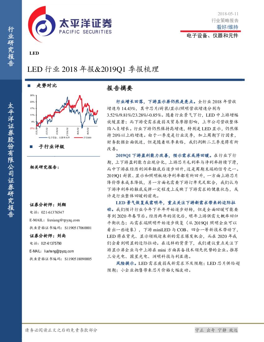 太平洋证券：<em>LED</em>行业2018年报&2019Q1季报梳理 海报