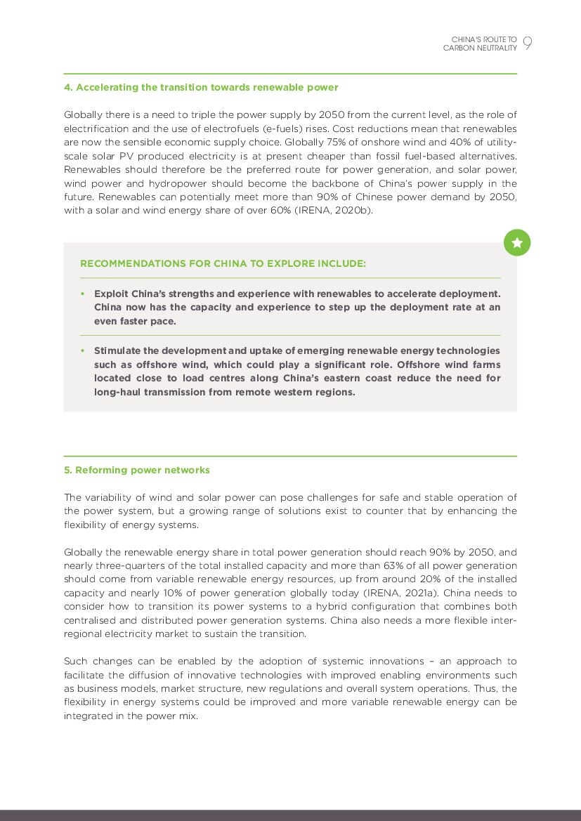 IRENA：中国碳中和之路——可再生能源的视角和角色（英文版）_第9页