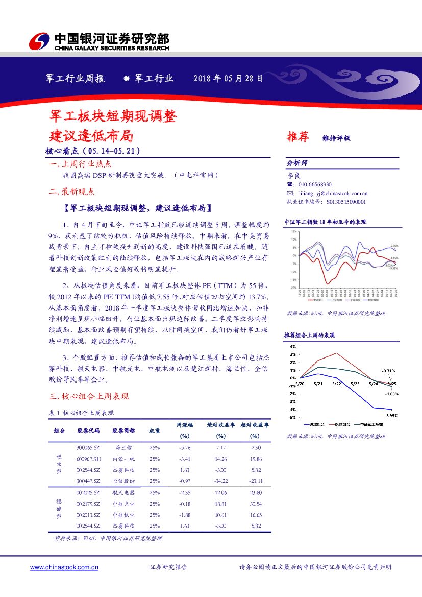 中国银河：国防军工周报：军工板块短期现调整，建议逢低布局