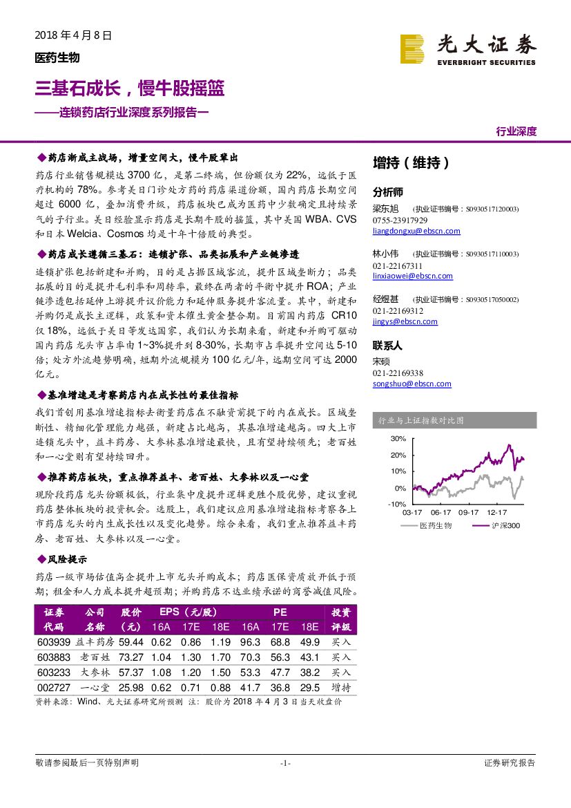 光大证券：医药生物：连锁药店行业深度系列报告一-三基石成长，慢牛股摇篮