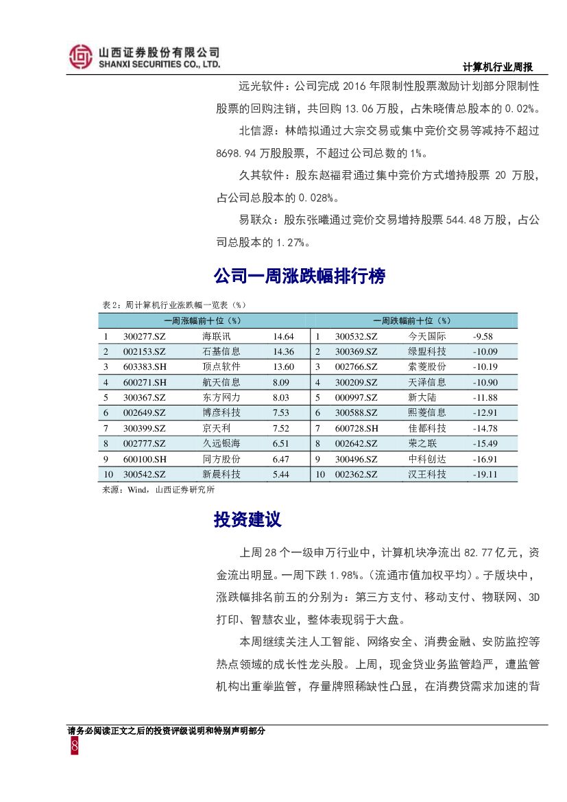 山西证券：计算机行业周报：消费金融监管趋严，人工智能应用落地再加速_第8页