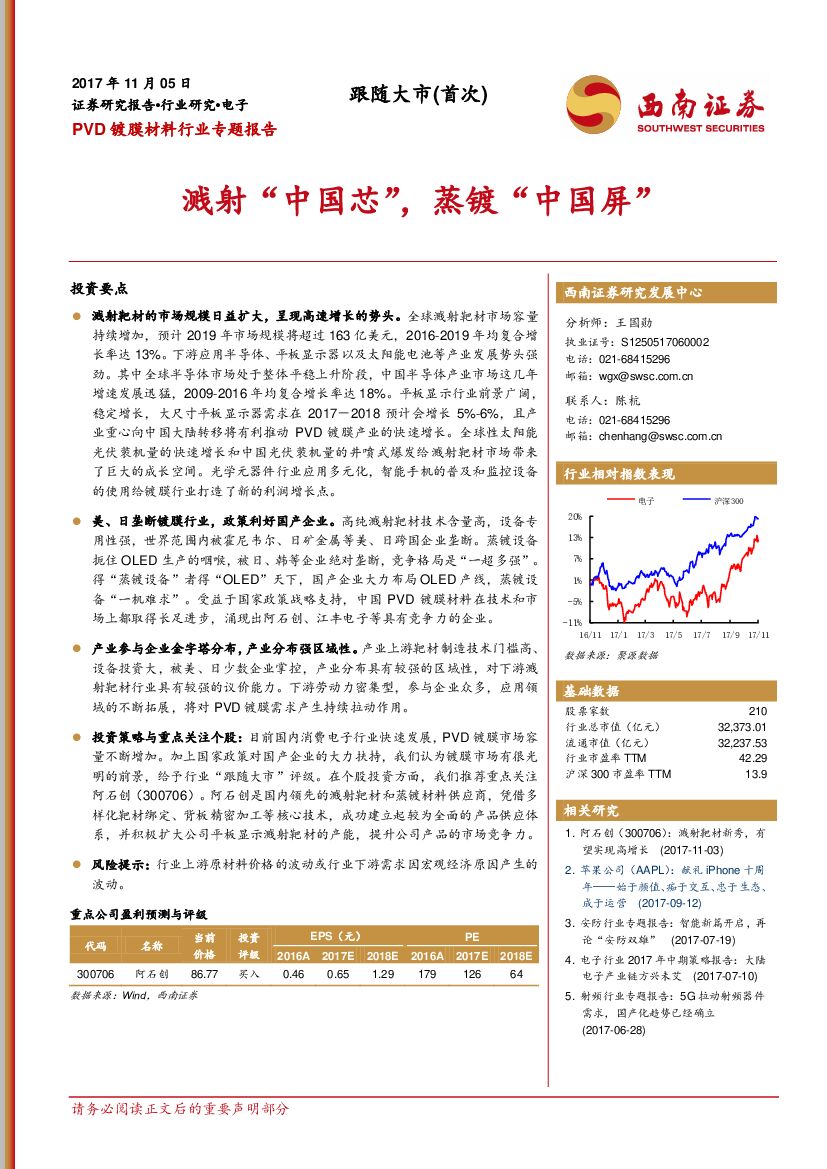 西南证券：PVD镀膜材料行业专题报告：溅射“中国芯”，蒸镀“中国屏”