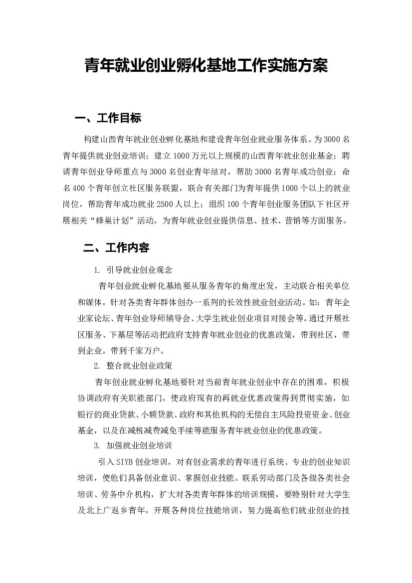 2018青年就业创业孵化基地工作实施方案