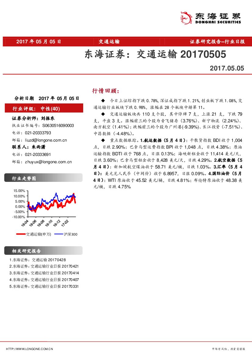 东海证券：交通运输行业日报