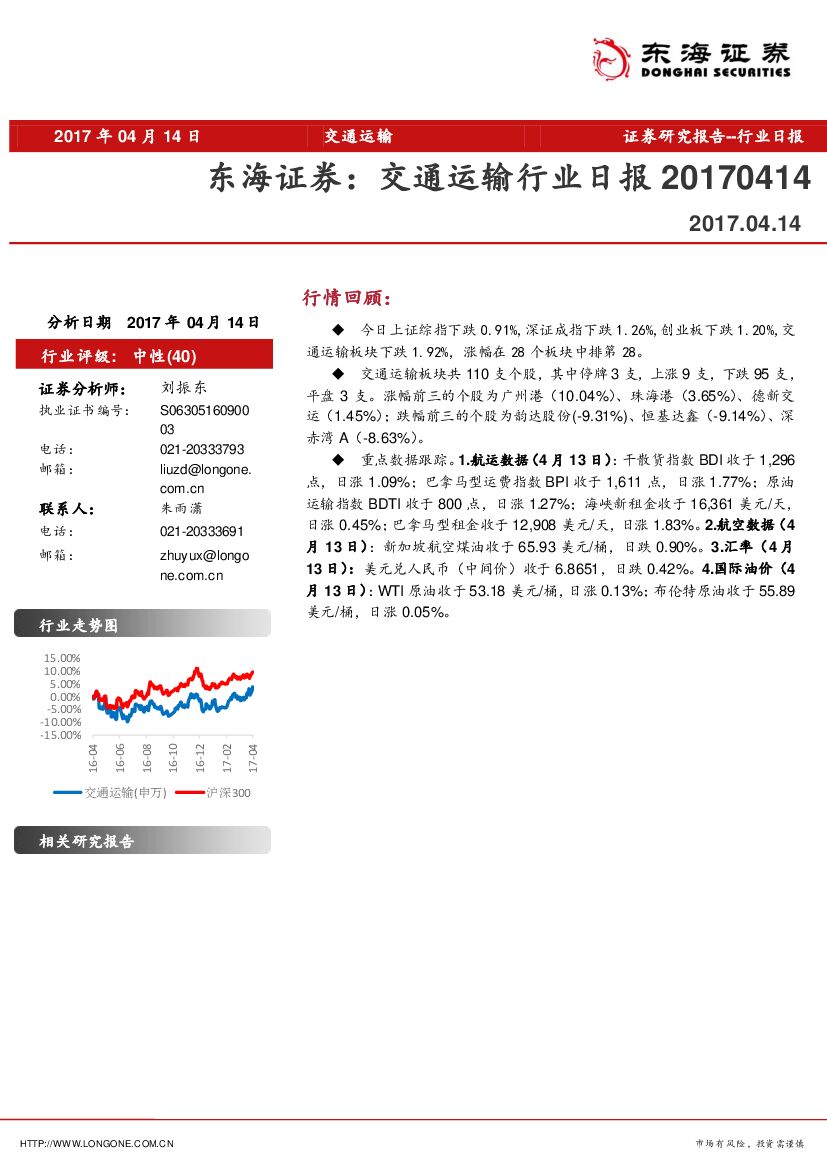 东海证券：交通运输行业日报