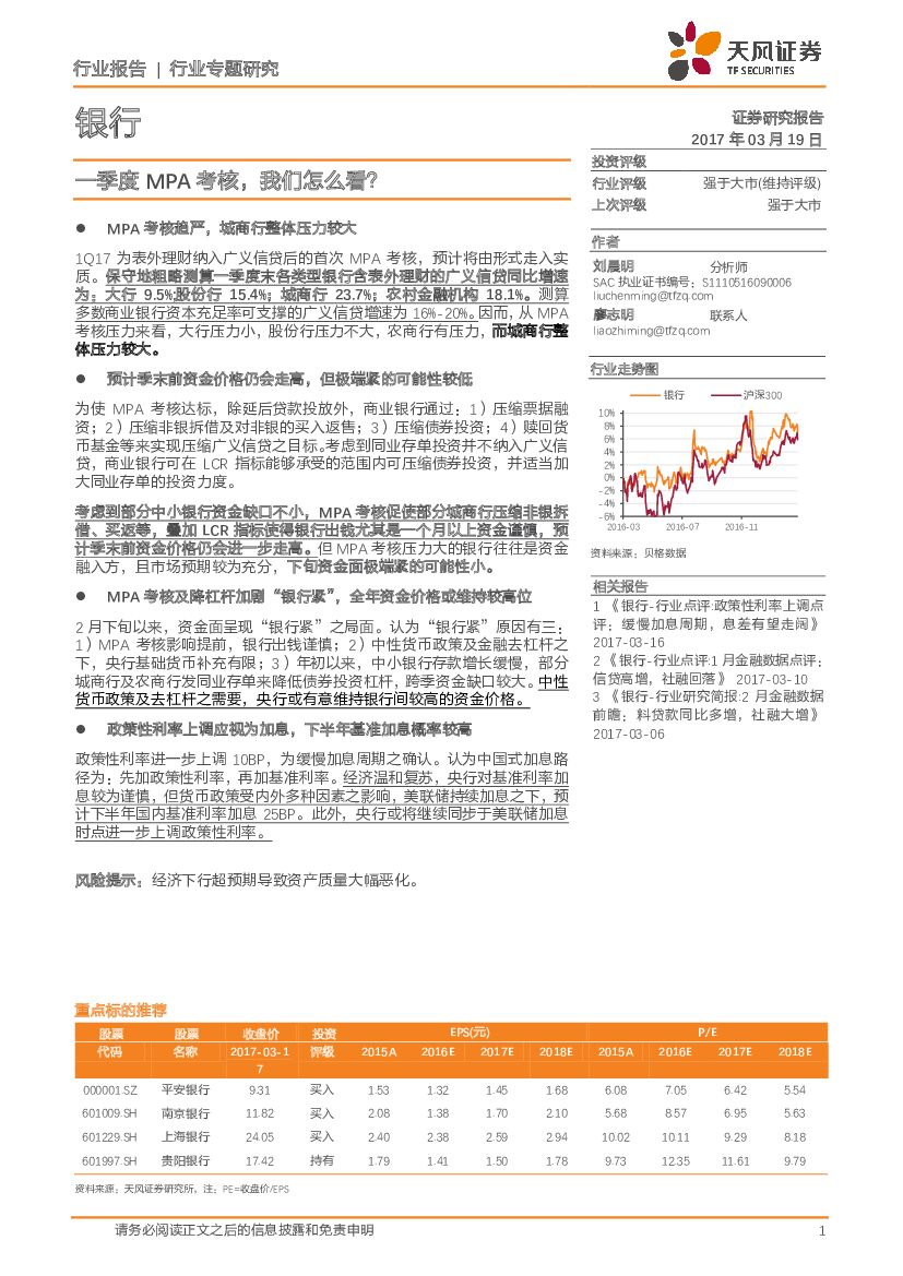 天风证券：银行行业专题研究：一季度MPA考核，我们怎么看？