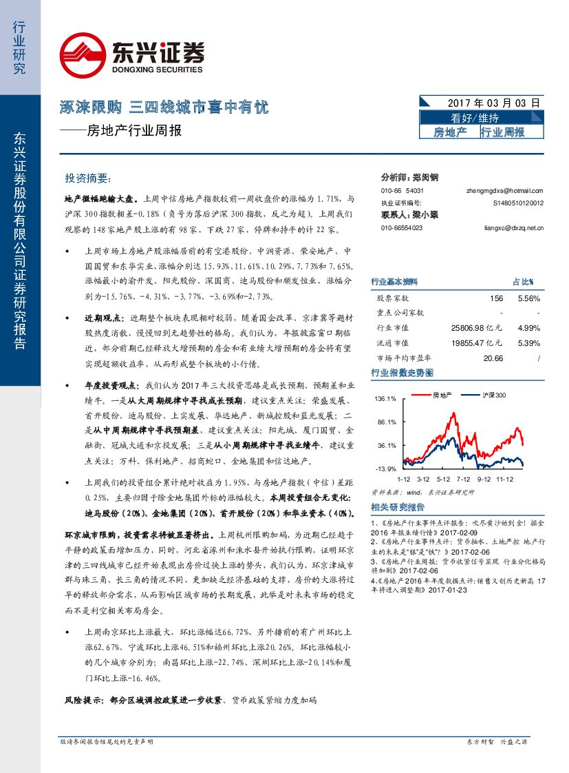 东兴证券：房地产行业周报：涿涞限购 三四线城市喜中有忧