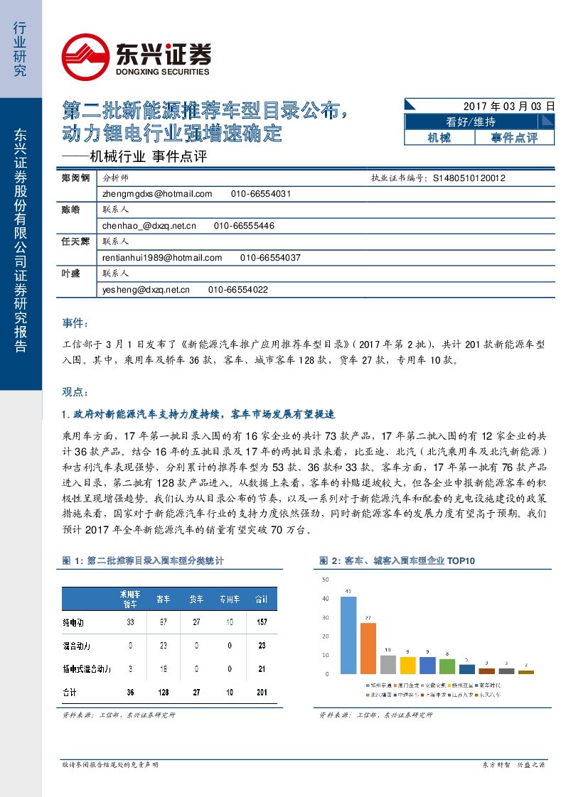 东兴证券：机械行业事件点评：第二批新能源推荐车型目录公布，动力锂电行业强增速确定