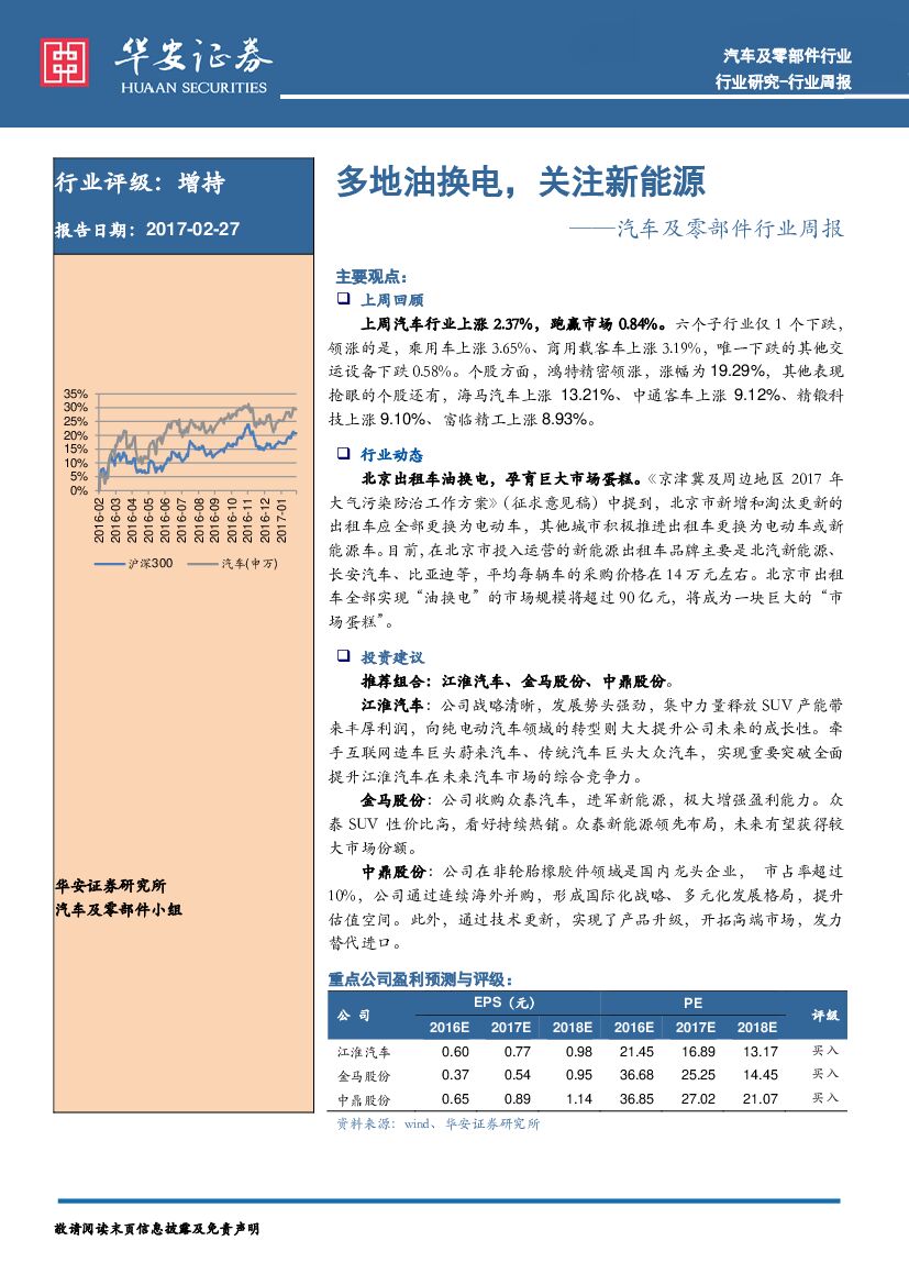 华安证券：汽车及零部件行业周报：多地油换电，关注新能源