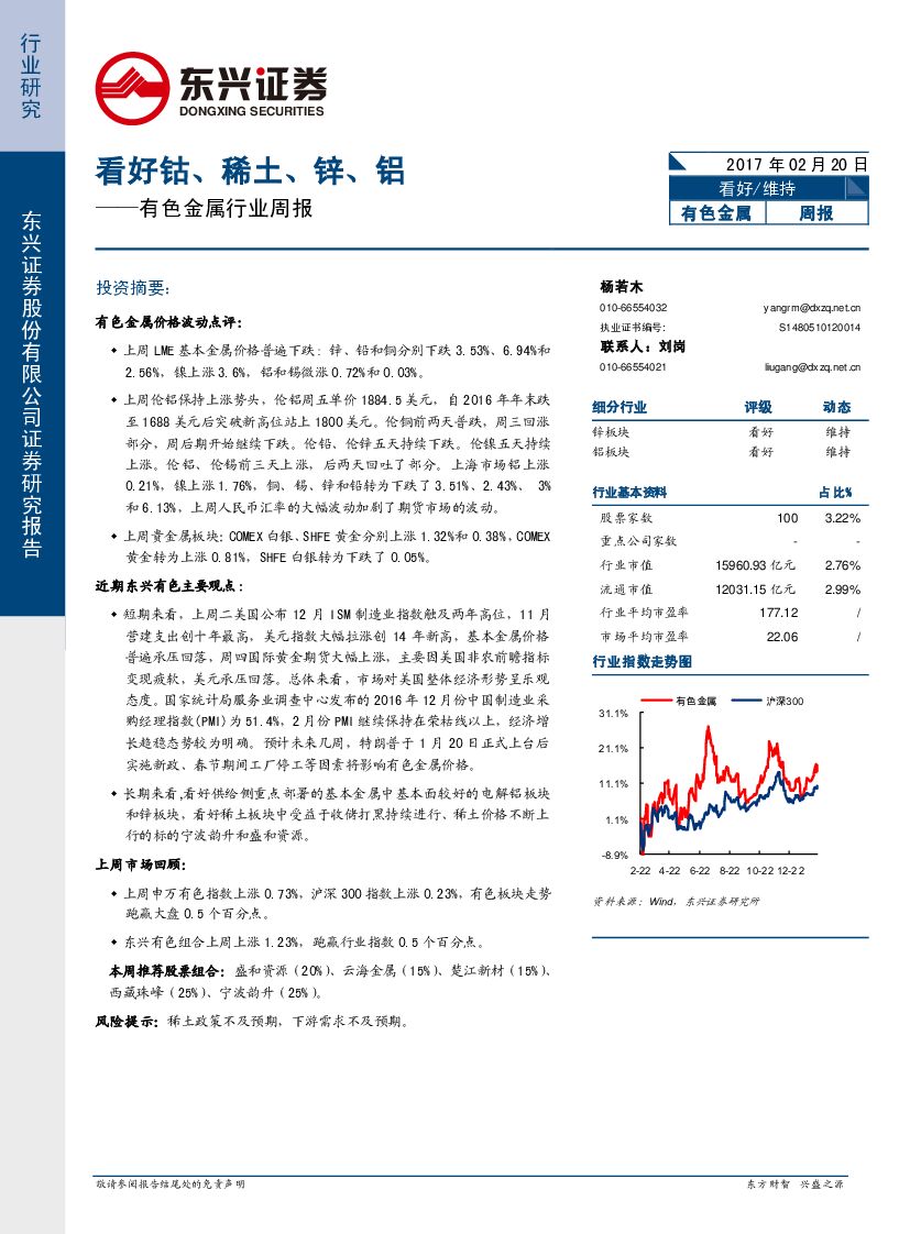 东兴证券：有色金属行业周报：看好钴、稀土、锌、铝