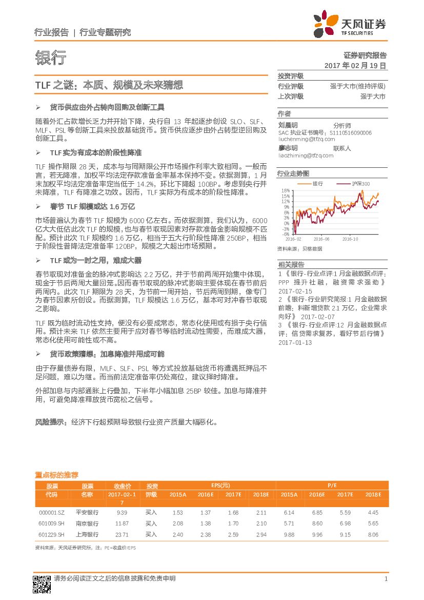 天风证券：银行行业专题研究：TLF之谜：本质、规模及未来猜想