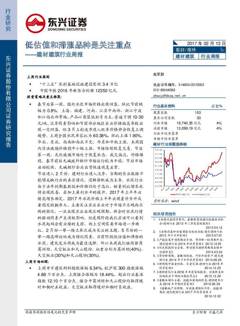 东兴证券：建材建筑行业周报：低估值和滞涨品种是关注重点