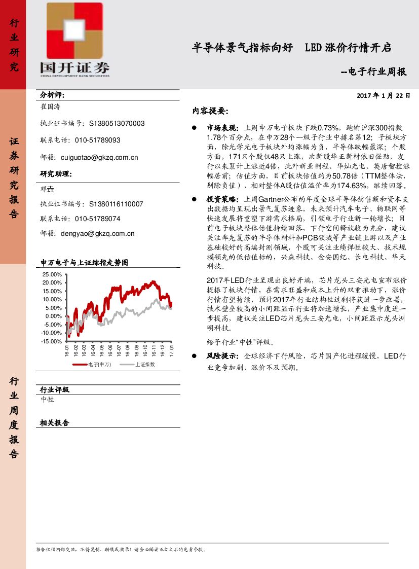 国开证券：电子行业周报：半导体景气指标向好 LED涨价行情开启
