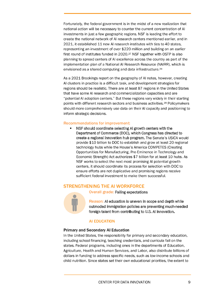 美国数据创新中心：美国人工智能政策“成绩单”报告（英文版）_第9页