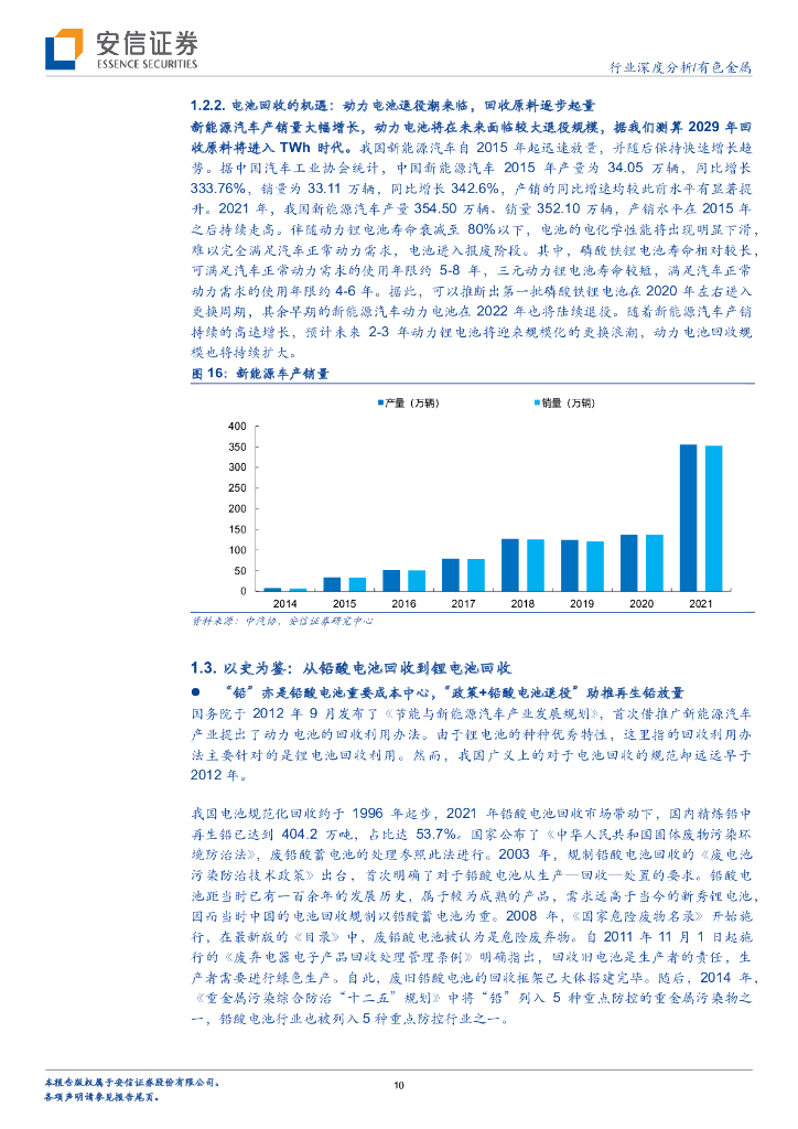 安信证券：有色金属碳中和系列：报废潮或将来临，守望锂电回收景气赛道_第10页