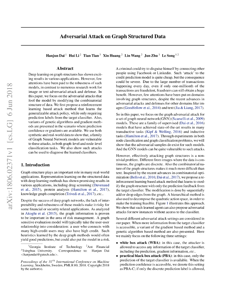 Adversarial Attack on Graph Structured Data