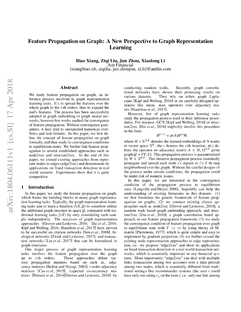 Feature Propagation on Graph:A New Perspective to Graph Representation Learning