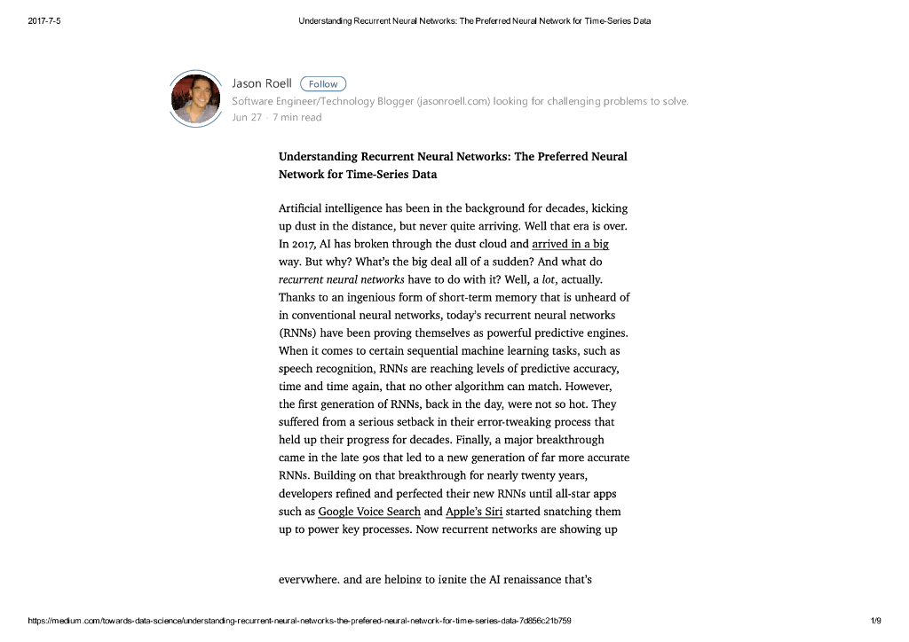 Understanding Recurrent Neural Networks:The Preferred Neural Network for Time-Series Data