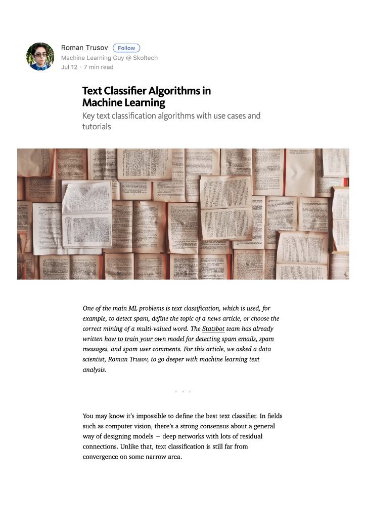 TextClassi½erAlgorithms in Machine Learning