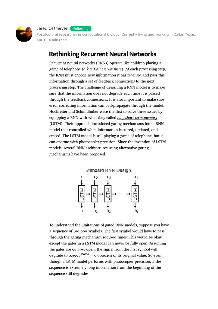 Rethinking Recurrent Neural Networks