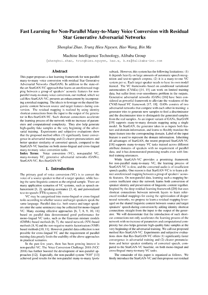 Fast Learning for Non-Parallel Many-to-Many Voice Conversion with Residual Star Generative Adversarial Networks