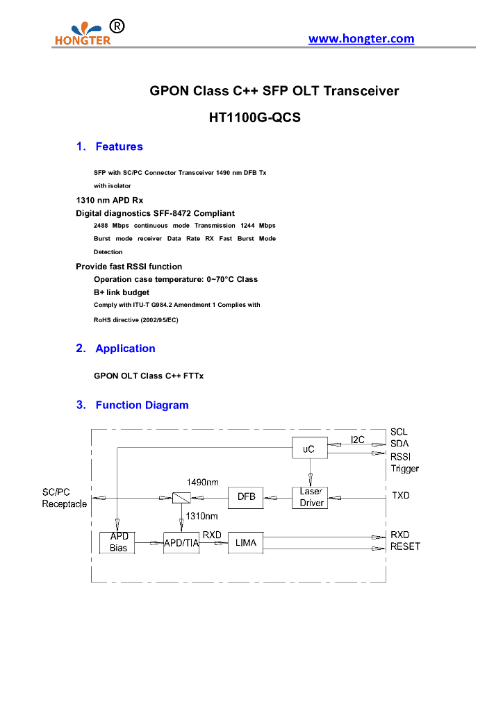 GPON Class C++ SFP OLT Transceiver HT1100G-QCS