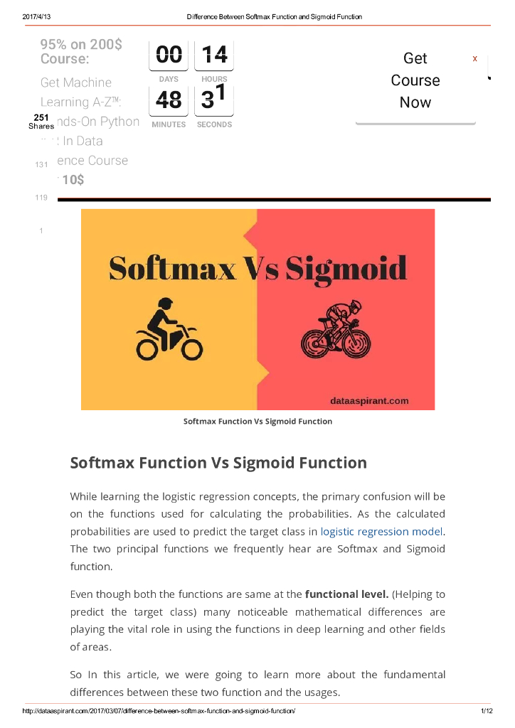 Difference Between Softmax Function and Sigmoid Function