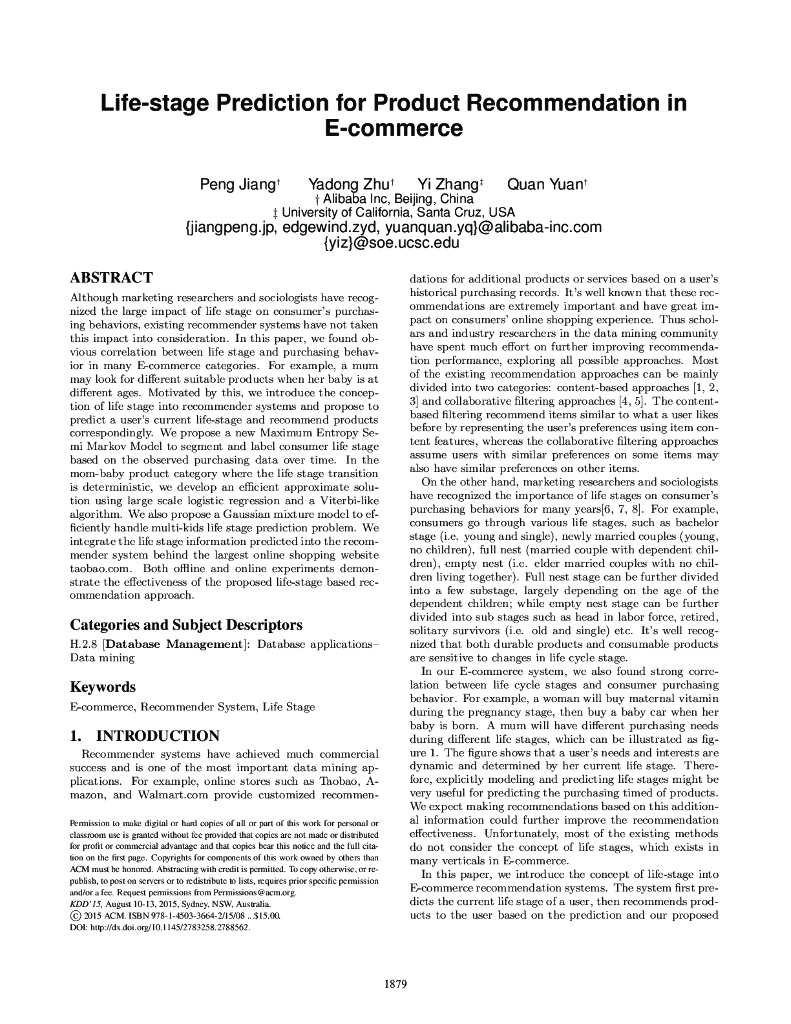 Life-stage Prediction for Product Recommendation in E-commerce