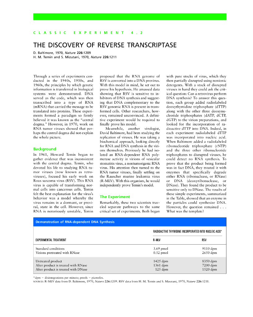 《药学的生物化学基础》文献资料-反转录酶的发现