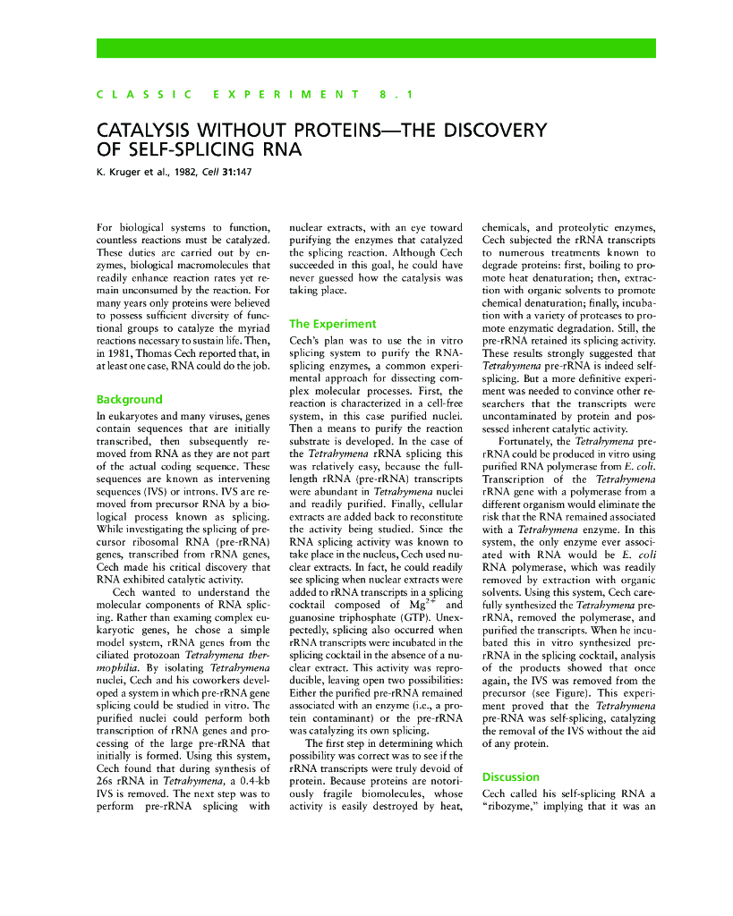 《药学的生物化学基础》文献资料-核酶的发现