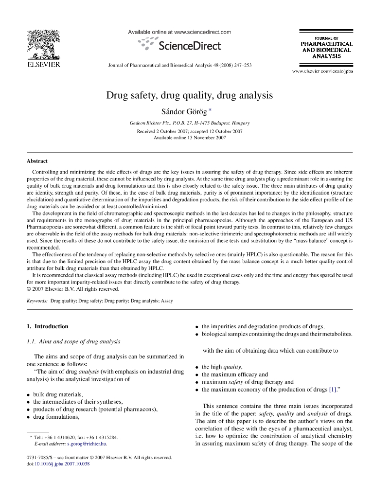 《药物分析》Drug safety, drug quality, drug analysis