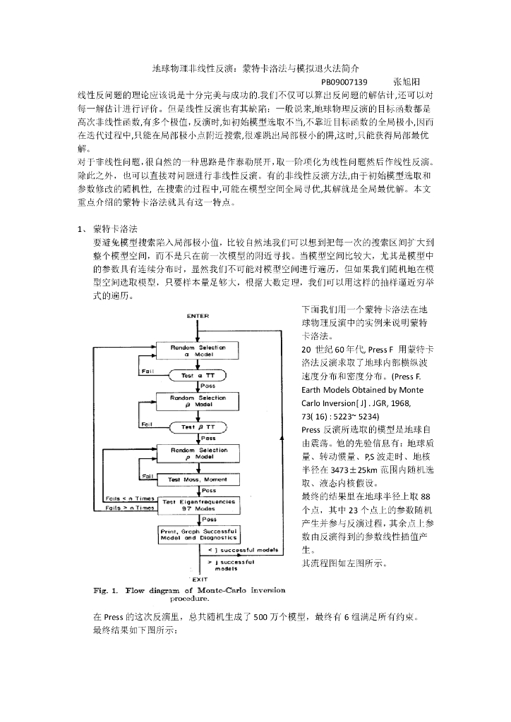 《地震学原理与应用》地球物理非线性反演：蒙特卡洛法与模拟退火法简介_张旭阳_PB09007139