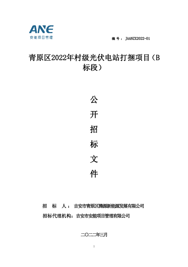 青原区2022年村级光伏电站打捆项目（B标段）招标文件
