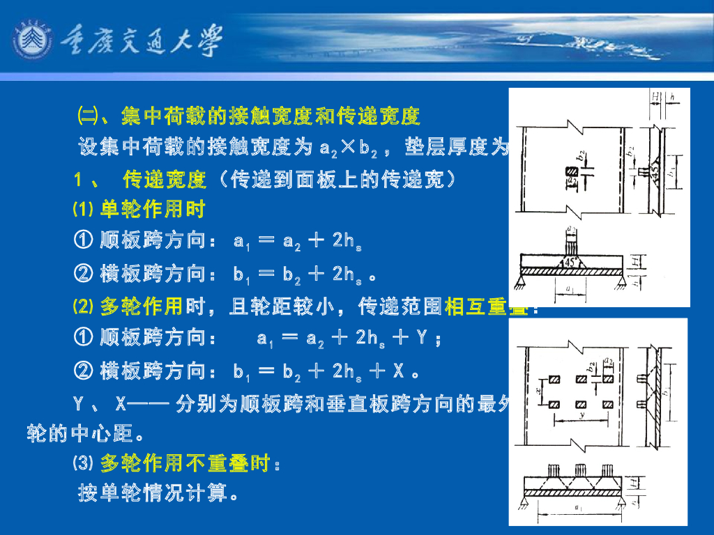 《港口水工建筑物》教学课件-高桩码头上部结构的计算⑴：面板内力计算①：计算图式、计算跨度、传递宽度、弯距计算宽度、剪力计算宽度_第9页