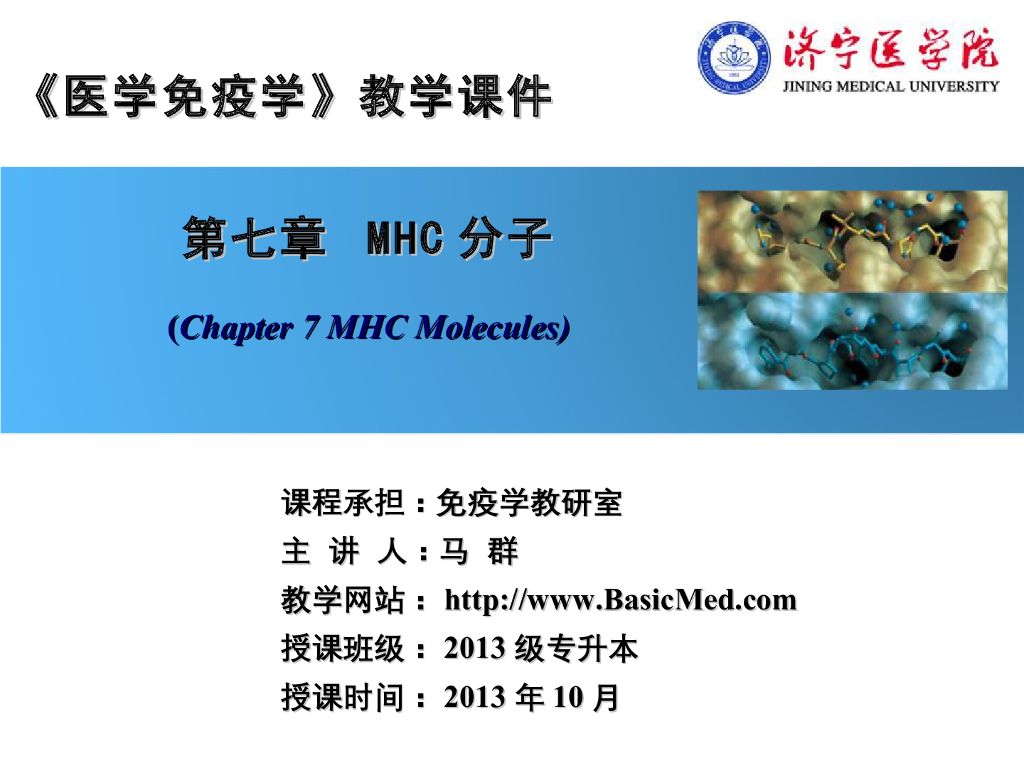《医学免疫学》演示文稿-MHC结构及其多基因特性