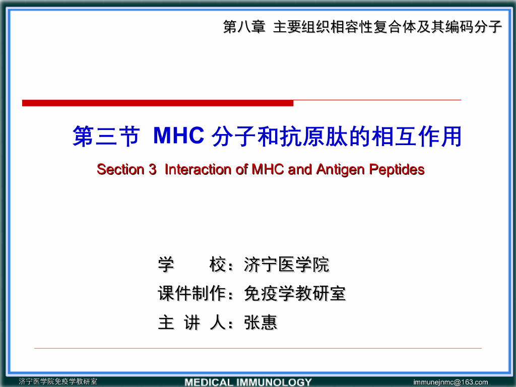 《医学免疫学》演示文稿-第三节 MHC分子和抗原肽的相互作用