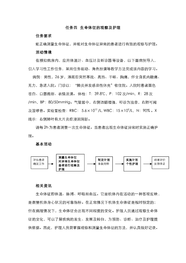 《护理技巧》电子教材-任务四 生命体征的观察及护理