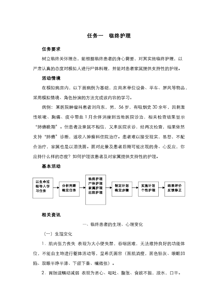 《护理技巧》电子教材-任务一 临终护理