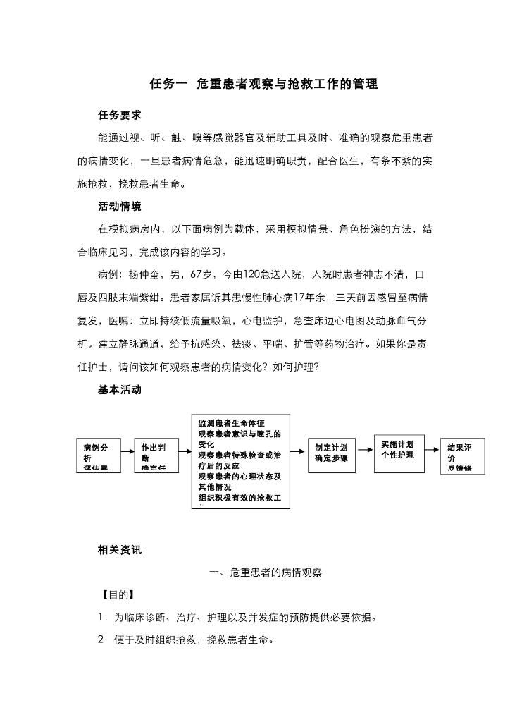 《护理技巧》电子教材-任务一 危重患者观察与抢救工作的管理