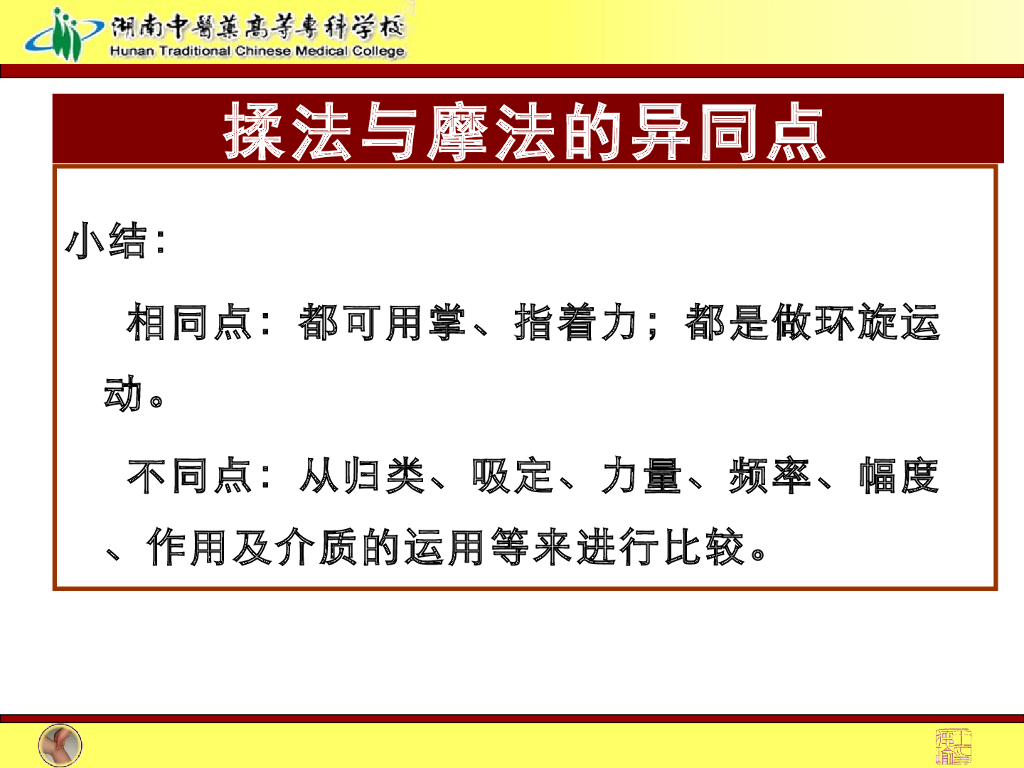 《推拿手法技术》演示文稿-揉法、摩法、推法、擦法1_第6页