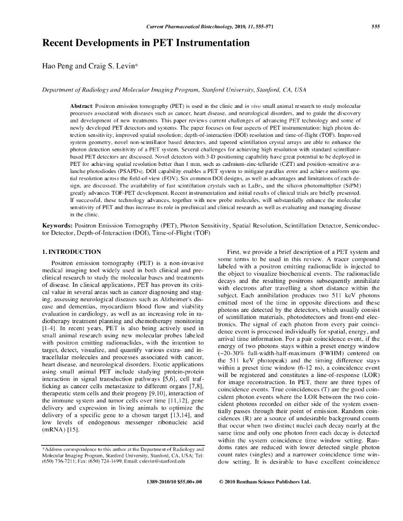 《现代医学成像技术》PET概述