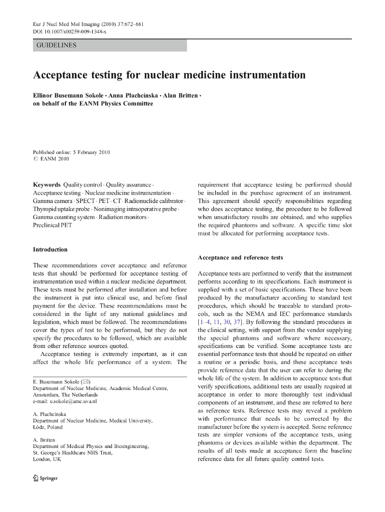《现代医学成像技术》文献资料-Acceptance testing for nuclear medicine instrumentation